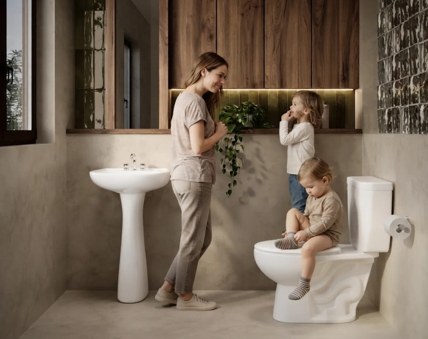 Familia en el baño